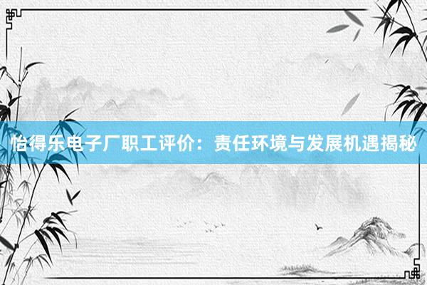 怡得乐电子厂职工评价：责任环境与发展机遇揭秘